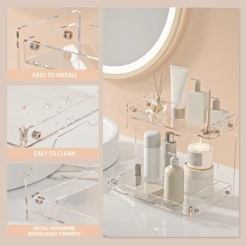 Miniatura 3 de Organizador de encimera de baño, organizador de 2 niveles de acrílico para soporte de perfume, soporte de tocador, bandeja de tocador, estante