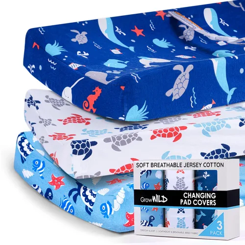 Miniatura 12 de GROW WILD Juego de 3 fundas para cambiador, algodón suave y elástico, funda para cambiador de bebé, fundas para cambiador de pañales para niñas