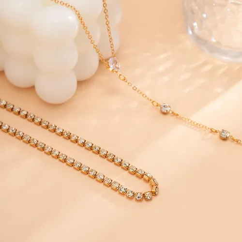 Miniatura 6 de Lariat Collar para mujer, collares largos de oro para mujer, collar Lariat Y de diamantes de imitación, collar de graduación, boda, novia, joyería