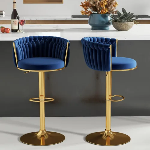 Miniatura 44 de ABET Taburete de Bar Dorado 1UN, Taburetes Giratorios de Terciopelo, Taburetes de Altura Ajustable con Respaldo Tejido, Taburetes de Cocina Modernos
