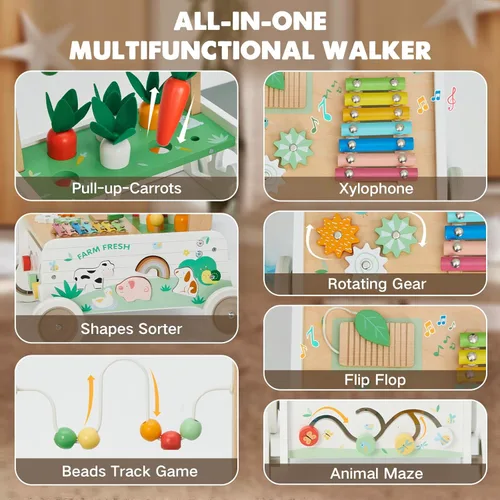 Miniatura 3 de Andador de madera para bebés, caminador de empuje para bebés, caminador de bebé de velocidad ajustable con rueda, centro de actividades para niños