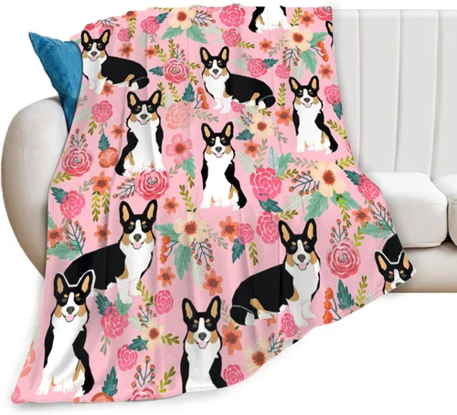 Miniatura 2 de Manta de Corgi regalos para las amantes de Corgi para mujeres, lindas flores corgis, manta de franela de forro polar, suave y cálida manta rosa