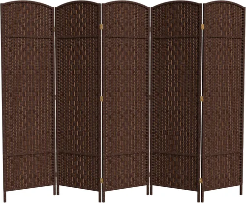 Miniatura 8 de Divisor de ambiente resistente de 6 pies, pantalla de privacidad plegable de fibra de ratán con patrón de diamante, Madera, Mocha oscuro