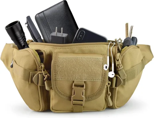 Miniatura 4 de FRTKK - Riñonera táctica militar con parche de la bandera de EE. UU., bolsa de cintura de utilidad con correa ajustable para actividades al aire