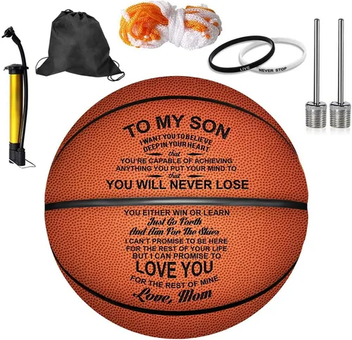 Miniatura 7 de KWOOD Balones de baloncesto personalizados de 29.5" de regalo para hijo nieto, juego de cuero para interior/exterior, regalo grabado de graduación