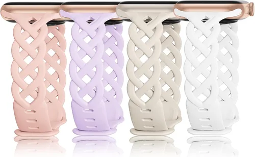 Miniatura 16 de iWabcertoo - Bandas delgadas de silicona compatibles con Apple Watch de 40mm, 38mm, 41mm, 44mm, 45mm, 46mm, 49mm, 42mm, con encaje trenzado floral
