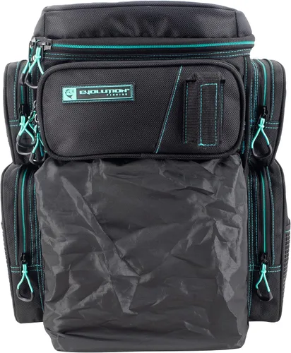 Miniatura 8 de Mochila para aparejos de pesca Evolution Drift Series, mochila de camping con 6 bandejas para aparejos de pesca, resistente Verde mar