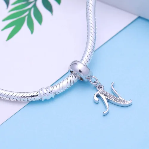 Miniatura 2 de SoulBeads - Colgantes de plata fina 0,925 de letra inicial, alfabeto A-Z. Dije con cristales compatibles con brazaletes europeos