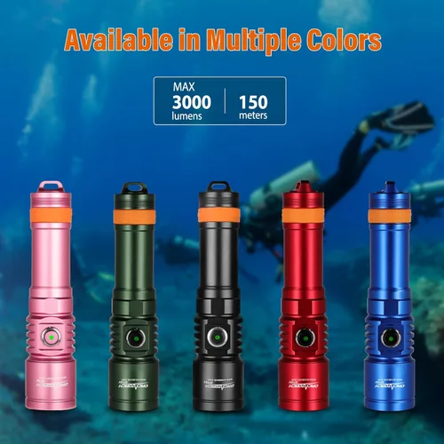 Miniatura 8 de ORCATORCH D710 Luz de Buceo, Linterna Subacuática Super Brillante de 3000 Lúmenes con Haz Estrecho de 6 Grados, Antorcha de Buceo Nocturna Negro