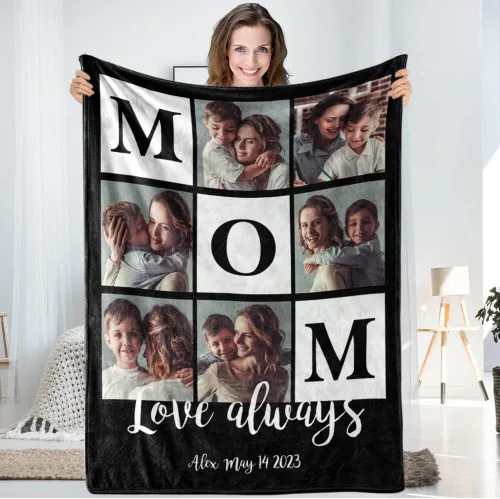 Miniatura 8 de TinyName Se envía al día siguiente, regalos personalizados para mamá, mantas personalizadas con fotos, texto, manta de vellón personalizada