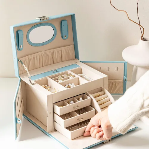 Miniatura 3 de Oyydecor Joyero organizador para mujeres y niñas piel sintética para personas mayores caja de almacenamiento de joyas de tamaño mediano