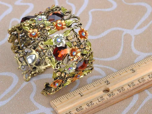Miniatura 3 de Alilang Brazalete inspirado en antigüedades con jardín de flores y estrás