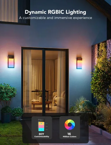 Miniatura 2 de Govee Lámpara de pared para exteriores, paquete de 2, luces de porche RGBIC inteligentes de 1500 lm para exteriores con 45 modos de escena, IP65