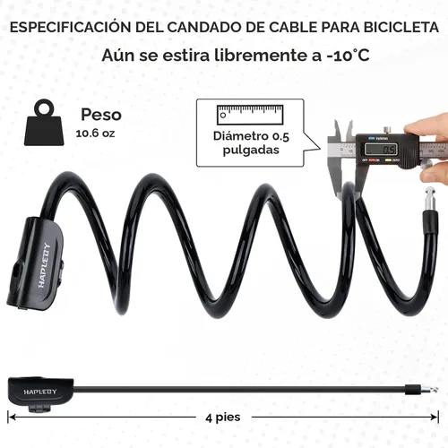 Miniatura 5 de Hapleby Candado Premium para Bicicleta con 2 Llaves, Candado de Cable Profesional para Bicicleta de 4 Pies, Cable de Candado para Bicicleta