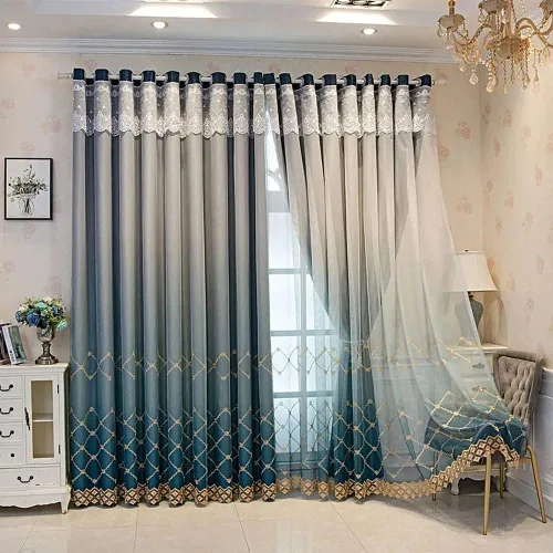Miniatura 9 de Amidoudou 1 par de cortinas geométricas de doble capa para sala de estar, cortinas bordadas con patrón de diamante degradado para dormitorio