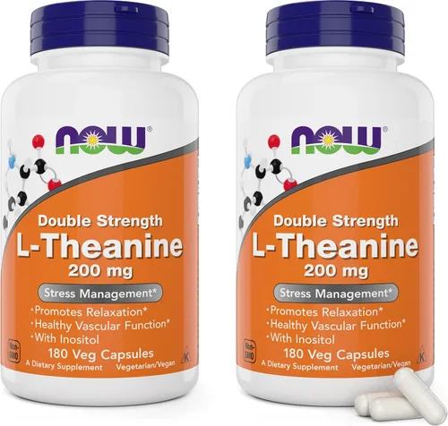 Miniatura 9 de NOW Foods L-teanina, Doble Fuerza 200 mg por cápsula - 180 cápsulas veganas - Mejorada con 100 mg de inositol - Vegetariana, Sin OMG - Suplemento