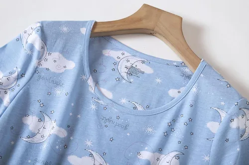 Miniatura 3 de Inadays Camisón de algodón para mujer, ropa de dormir de manga corta, camisón casual con estampado, pijama holgado y cómodo