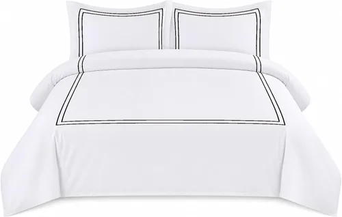 Miniatura 18 de BedDecor Lujoso juego de funda de edredón de algodón egipcio de 400 hilos, 1 pieza con hermoso bordado de 2 rayas