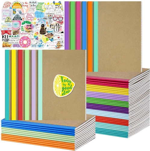 Miniatura 7 de Cuadernos de composición para la escuela, paquete de 36 diarios con 36 calcomanías motivacionales, 60 páginas con rayas universitarias