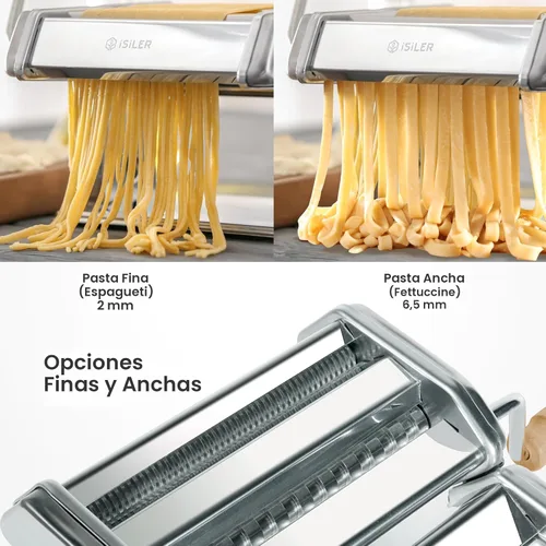 Miniatura 5 de ISILER Máquina para hacer pasta, 9 ajustes de grosor ajustables, máquina de pasta 2 en 1 con rodillos y cortador, fabricante de fideos para piel