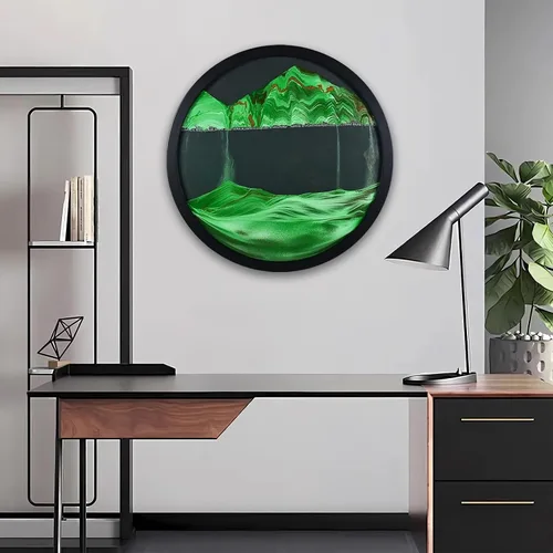 Miniatura 8 de BBYYT Arte de Arena en Movimiento, Escultura Giratoria Montada en Pared, Arte de Pared Paisaje de Mar Profundo para Decoración de Habitación, Marco