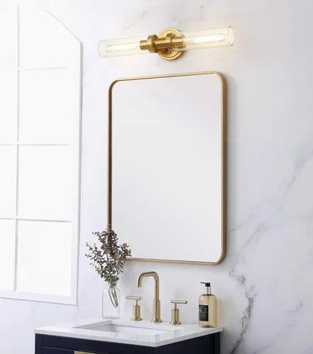 Miniatura 2 de SANTOSTOCK Lámpara de Vanidad de Baño de Oro Cepillado, Aplique de Pared Moderno de 2 Luces con Vidrio Transparente, Lámpara de Montaje en Pared