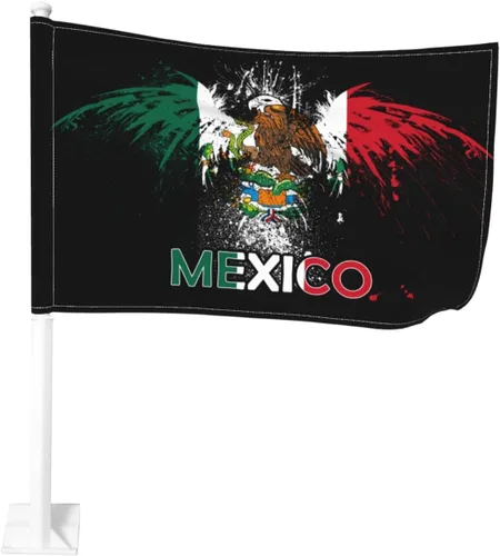 Miniatura 16 de Bandera de México con clip para ventana, 12 x 18 pulgadas, pancarta de decoración de automóvil de doble cara, protección UV de poliéster Bandera