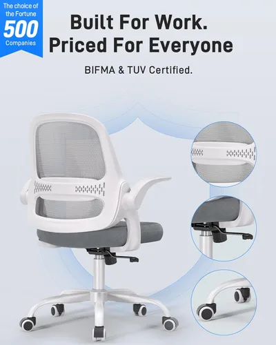 Miniatura 8 de Silla de oficina ergonómica de malla para oficina en casa, brazos abatibles, respaldo de malla transpirable y cojín de asiento grueso, silla de Gris