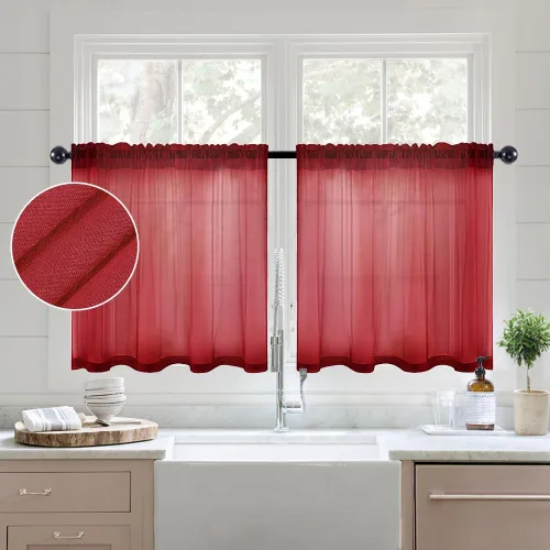 Miniatura 2 de MIULEE Cortinas semitransparentes 24 pulgadas de largo 2 paneles para ventana de cocina sobre el fregadero, cortinas cortas pequeñas de café