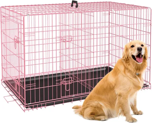Miniatura 25 de BestPet Jaula para perros 18 pulgadas Negro Perrera de metal plegable con puertas individuales, pestillos seguros de perno deslizante