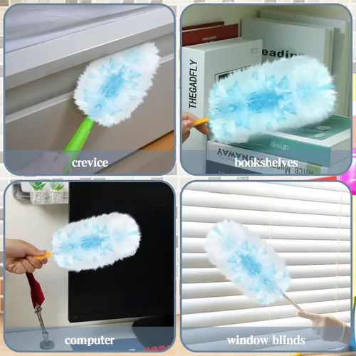 Miniatura 2 de Vesici 100 piezas de repuesto de plumero compatibles con Swiffer Dusters desechables a granel, repuesto grueso con 1 mango resistente para limpieza