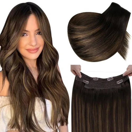 Miniatura 20 de LaaVoo Extensión de cola de caballo de cabello humano marrón para mujer, extensiones de cola de caballo marrón oscuro, extensiones de cabello humano