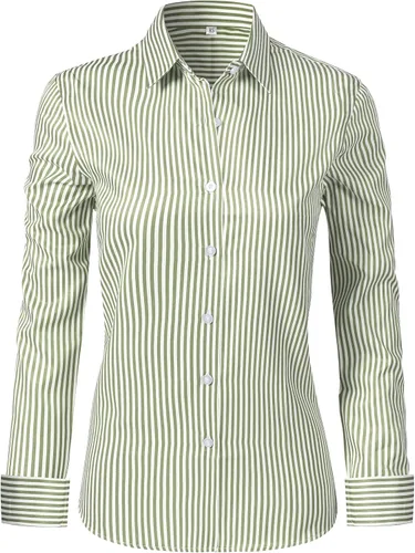Miniatura 37 de Ruisin - Camisas supersuaves sin arrugas y con botones para mujer, unicolor, manga larga, diseño a rayas, estilo formal, blusa de vestir