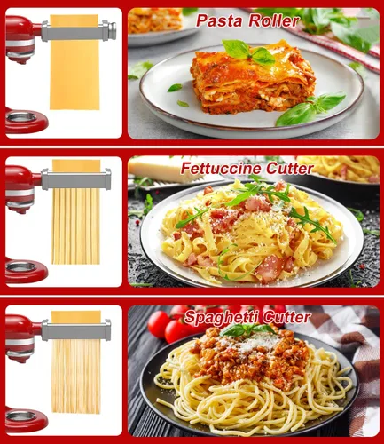 Miniatura 2 de 3 piezas de accesorios para máquina de pasta para todos los mezcladores KitchenAid, accesorios para pasta que incluyen rodillo de pasta, cortador