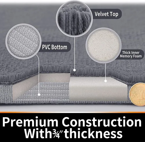 Miniatura 6 de Yimobra Tapete de baño marrón, súper suave, absorbente, de espuma viscoelástica, antideslizante, de secado rápido, lavable a máquina, tapete