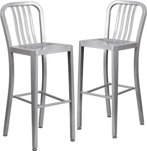 Flash Furniture Gael Taburetes de bar comerciales de metal de 30 pulgadas con reposapiés, taburetes verticales de barra trasera de listones para