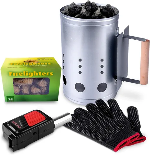 homenote Juego de iniciación rápida de chimenea de carbón, accesorios para chimenea, cubos de encendedor, guantes resistentes al calor, soplador,