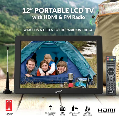 Miniatura 2 de Supersonic SC-2812 TV LED portátil de 12 pulgadas, sintonizador de TV digital, radio FM, entradas HDMI y USB - Resolución de 1280 x 800, batería