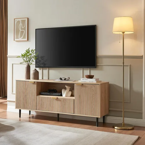 Miniatura 9 de Okvnbjk Soporte de TV negro para TV de 65 pulgadas, consolas de TV para sala de estar, soporte de TV para dormitorio con cajón y almacenamiento