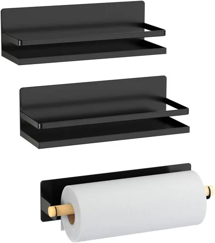 Soporte magnético para toallas de papel con gancho para refrigerador, refrigerador, organizador para cocina, apartamento, sin taladros, negro, 3