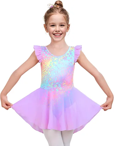 Miniatura 47 de LUOUSE Elegante leotardo de ballet para niñas con falda, mangas con volantes y volantes, perfecto para baile y gimnasia