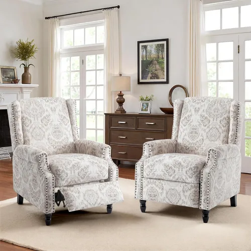 Miniatura 52 de Silla reclinable tapizada, sillón de ala floral con respaldo y reposapiés ajustables, cómoda silla decorativa para leer, sofá individual