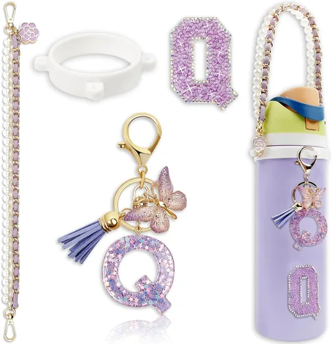 Miniatura 44 de Letter Handle Strap Accessories with Cute Initial Charm Compatible with Owala Water Bottle 24oz 32oz 40oz Owala Kids Púrpura
