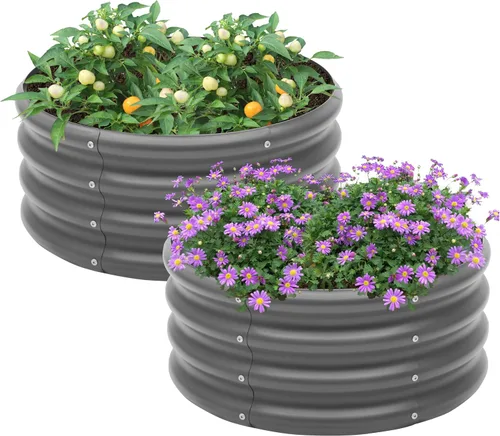 Miniatura 20 de Paquete de 2 camas de jardín elevadas galvanizadas de 2 x 1 pies, cama para macetas al aire libre, jardinera de metal para jardinería y plantación