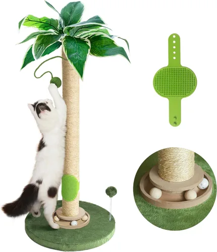Miniatura 7 de Fantasreen - Poste para rascar para gatos de 40 pulgadas, torre pequeña con dos hamacas, hamacas dobles con juguete interactivo de madera