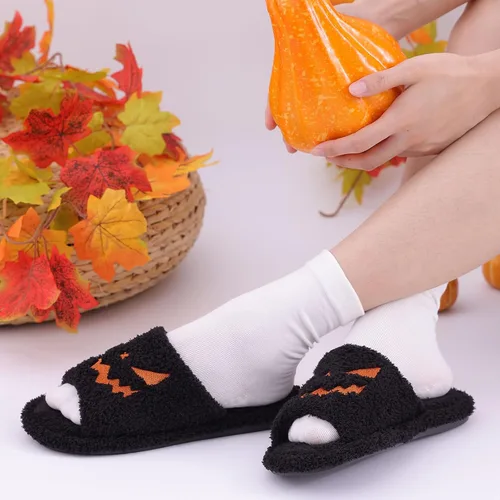 Miniatura 7 de shevalues Pantuflas de tela de rizo con punta abierta para mujer, pantuflas de espuma viscoelástica