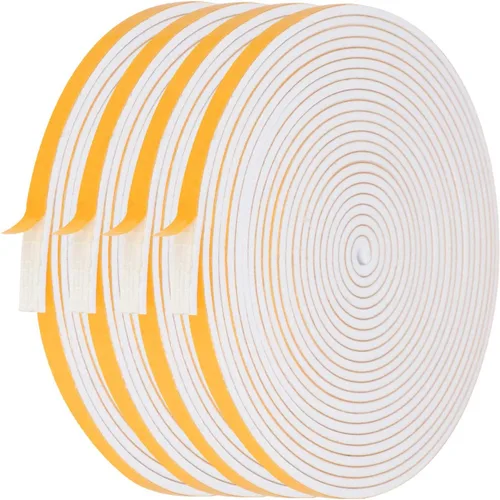 Burlete de Espuma para Clima - 4 Rollos, 1/4 Pulgada de Ancho X 1/8 Pulgada de Grosor, Total 52 Pies de Largo, Burlete Adhesivo de Espuma Aislante
