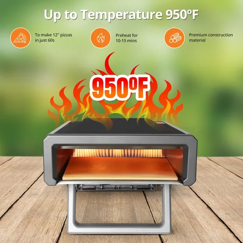 Miniatura 2 de Horno de pizza de gas de 12 pulgadas, hornos de pizza portátiles para exteriores con kit de accesorios, horno de pizza de cocina de acero inoxidable