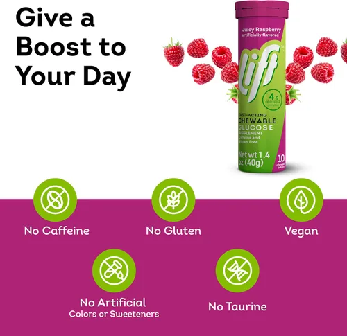 Miniatura 4 de Lift Glucosa, tabletas energéticas masticables de glucosa de acción rápida, frambuesa, tubo de 10 unidades (paquete de 12)