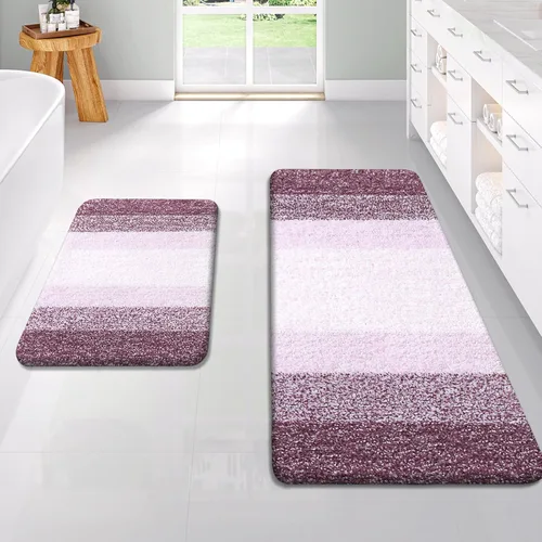 Miniatura 48 de OLANLY Juego de 2 alfombras de baño de microfibra suave y absorbente, antideslizantes, se pueden lavar y secar a máquina, alfombras de baño peludas
